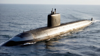 A nuclear submarine navigating at surface