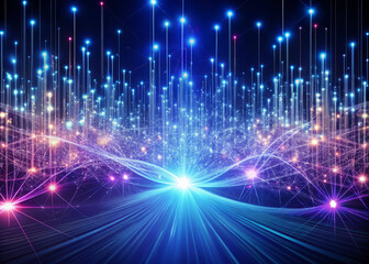 Obraz premium vibrant display of glowing tendrils of data pulses through labyrinthine network, creating mesmerizing visual effect. interplay of colors and lights evokes sense of wonder and innovation