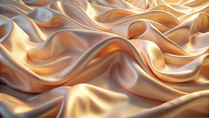 Fototapeta premium Soft silk ripples undulate across empty space, infused with gentle light, creating serene and elegant atmosphere. smooth texture and warm tones evoke sense of luxury and tranquility