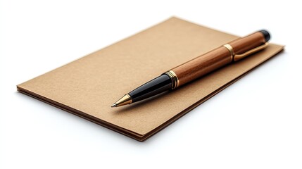 small brown clipboard with pen single clipboard writing board with papers realistic photography isolated on white background