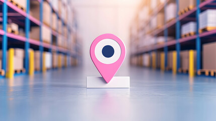 Fototapeta premium A pin icon marking the locations of storage warehouses and distribution points, transport hub concept.