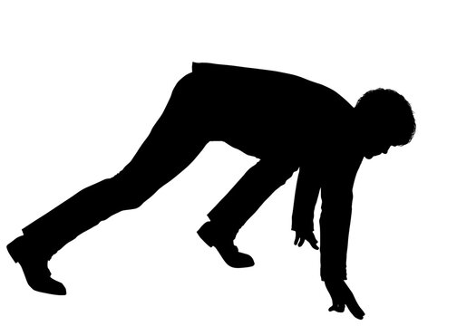 recommend clip art: クラウチングスタート ビジネスマン男性がスーツでスタートするシルエット 全身横向きのイラスト