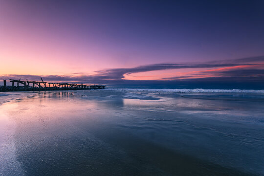 Purple sunset over Sventoji old pier (Sventosios senasis molas), Sventoji, Palanga, Lithuania