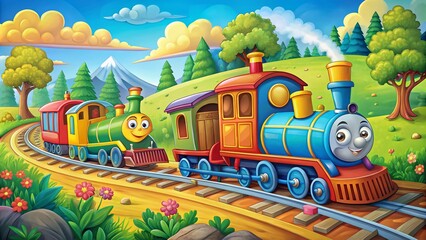 Colorful Cartoon Train Illustrations Perfect for Kids' Books, Educational Materials, and More