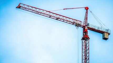 Towering Construction Crane Against Bright Blue Sky in Urban Cityscape