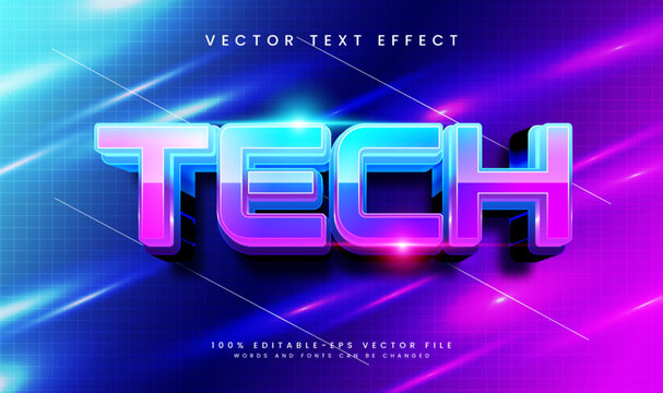 Tech modern editable vector text effect, with glowing light technology concept