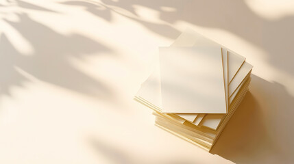 Stack Of Index Cards On Smooth Light Beige Surface For Note-Taking .