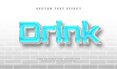 Drink blue editable vector text effect, with glowing water concept