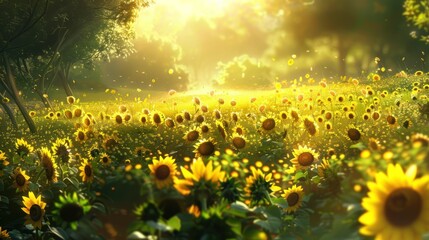 Fototapeta premium Sunlit Sunflower Field