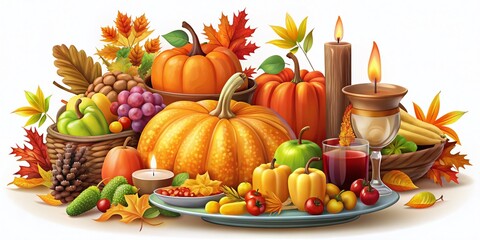 Colorful Clipart Design for a Joyful Thanksgiving Celebration with Festive Elements and Symbols