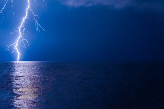 Lightning over Black sea at night, Kvariati Beach, Batumi, Georgia