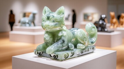 Fototapeta premium Majestic Jade Fox Sculpture on Display in Museum Setting
