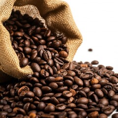 Bag of coffee beans isolated on white background