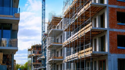 Unfinished high rise building under active construction in urban city center