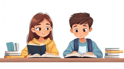 two schoolkids learning