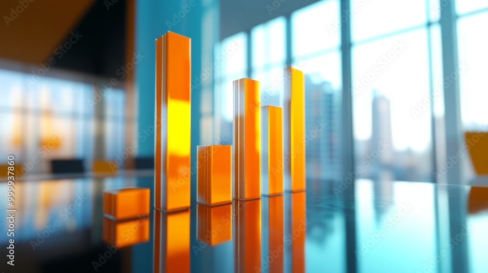Poster a 3d bar graph showcasing business profits, with bold, stacked bars representing various revenue str