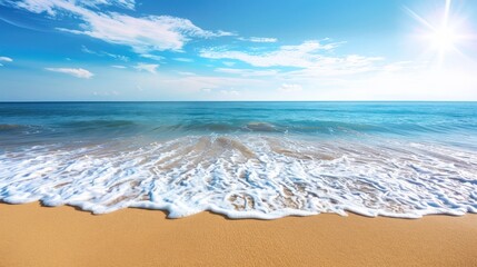 Fototapeta premium Seascape with foamy waves and blue sky