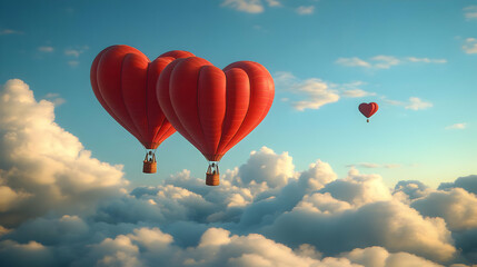 Obraz premium Heart-Shaped Balloons Soar Above Fluffy Clouds