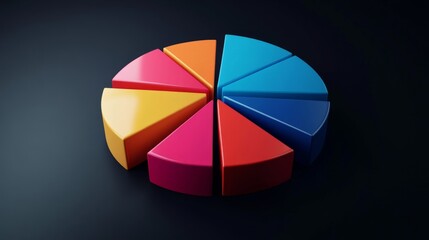 Fototapeta premium A 3D pie chart showcasing market share distribution among various companies, with labeled sections in bold colors, placed on a sleek black background to enhance visibility.