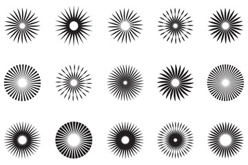 Sunburst, starburst shape. Set of elements, Set of sunburst design element, Set of rays, beams element. Vintage sun burst frames and design elements, Beams, rays, starburst, sunburst element, Vector 