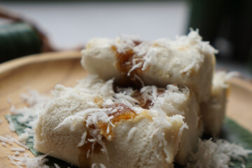 Putu Bambu or Rice Flour Steamed Cake in Bamboo.  A popular snack in Malaysia, Indonesia and Singapore.