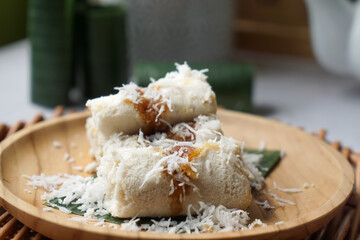 Putu Bambu or Rice Flour Steamed Cake in Bamboo.  A popular snack in Malaysia, Indonesia and Singapore.