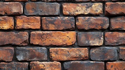 Fototapeta premium A weathered brick wall with a rich tapestry of colors, showcasing the enduring beauty of age and the subtle variations in texture that time has bestowed upon each brick