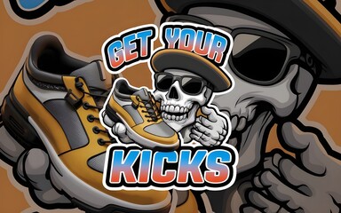 Fototapeta premium Unique Skull Mascot with Footwear for Creative Shoe Promotions