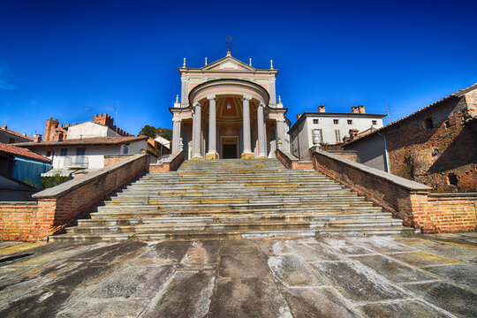 Steps leading to the Chiesa Parrocchiale della Nativita di Maria Vergine, Montemagno, Asti, Piedmont, Italy
