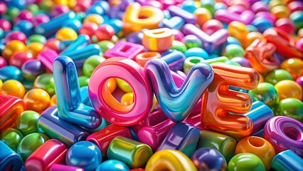 Colorful Love Bubble Letters on a Soft Background for Romantic and Creative Design Projects