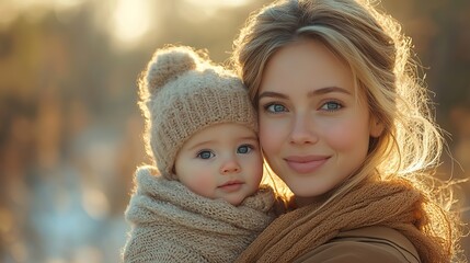 Obraz premium young mother in nature with baby son in the arms