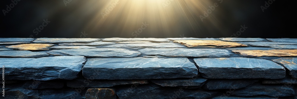 Poster stone wall background with dramatic lighting and empty surface for product display