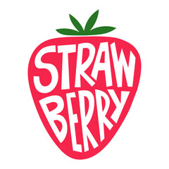 Illustration of a strawberry with the word strawberry inside it, illustration for a t-shirt