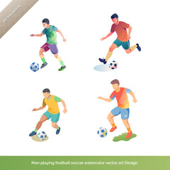 Soccer in Motion  Man Playing Football Watercolor Vector Art Set