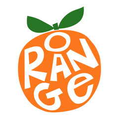 Illustration of an orange with the word orange inside, illustration for a t-shirt