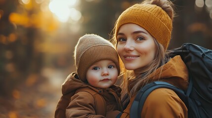 Fototapeta premium young mother with little son on together walk after walk