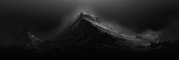 A breathtaking view of a dark mountain range with dramatic and moody lighting, creating a powerful and mysterious scene.