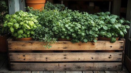 Growing Fresh Herbs in a Wooden Crate - Powered by Adobe