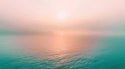 Fototapeta premium Serene Seascape at Sunrise with Golden Rays Breaking Through Mist, Capturing Tranquility and the Promise of a New Day in Dreamlike Atmosphere