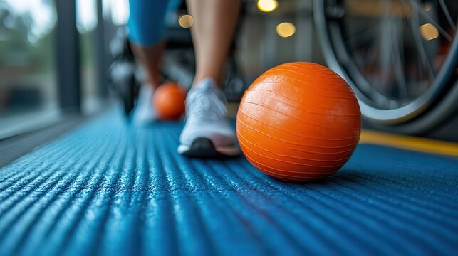 young woman physiotherapist working with a senior man in wheelchair