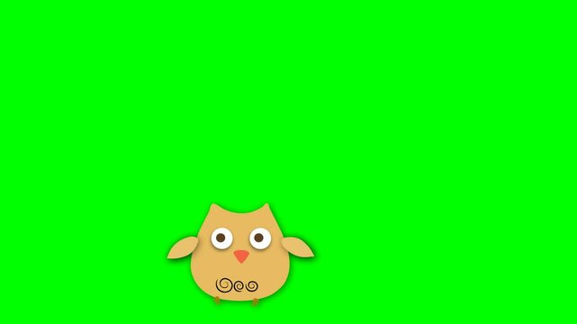 2d animated character of  Winging and attempt of a chick or a small bird to fly and land on ground or a tree branch, jumping up and down  . in green screen background chroma key.