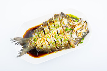 Chinese food steamed white fish