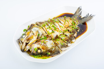 Chinese food steamed white fish