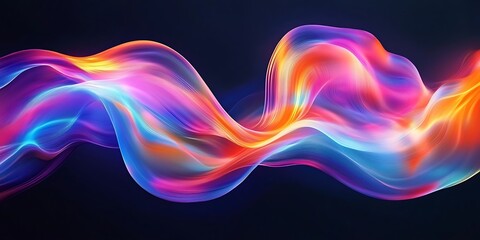 Dynamic graphic light waves, flowing and intertwining in bright colors on a dark backdrop