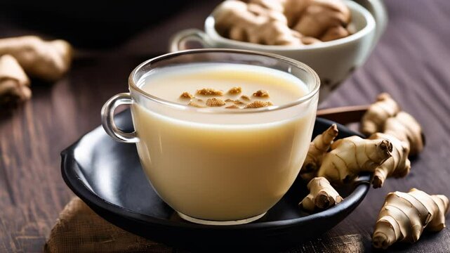  Warm comforting ginger milk with honey and cinnamon
