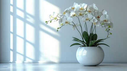 A serene arrangement of white orchids in a modern vase.