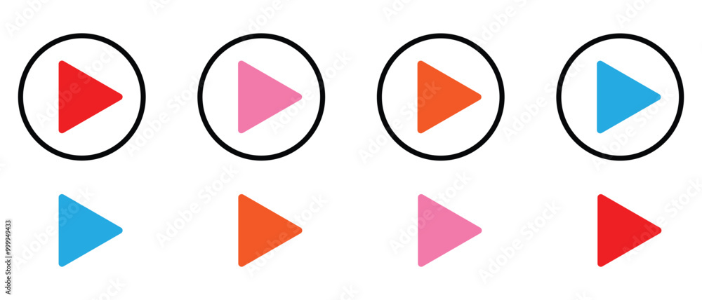 Aufkleber play button vector icon set. play red, yellow, sky and pink button sign and symbol editable stroke i