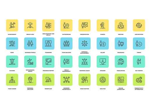 Vector set of business people flat line web icons. Each icon with adjustable strokes neatly designed on pixel perfect 48X48 size grid. Fully editable and easy to use.