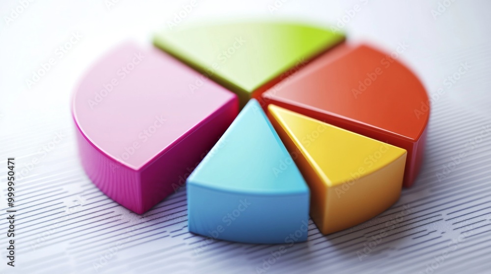Aufkleber a close-up of a 3d pie chart with bright, contrasting colors, the segments separated slightly to hig