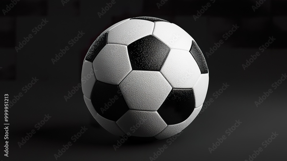 Wall mural realistic soccer ball with classic black and white panels on dark background